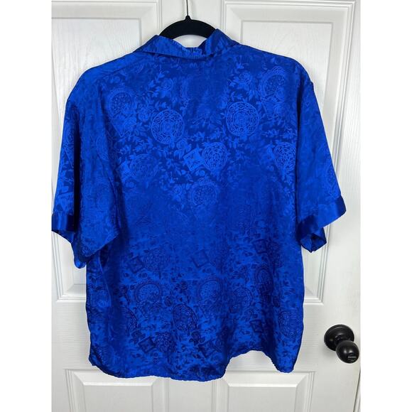 Vintage 90s Victoria's Secret Gold Label Blue Satin Floral Sleep Shirt Medium - Picture 8 of 8